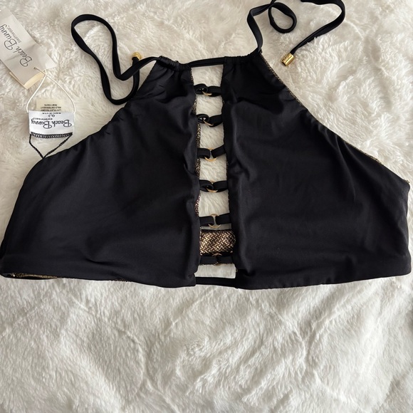 Beach Bunny Pirates Booty High Neck Halter Swim Top Size Large NEW Gold Black - Picture 8 of 12